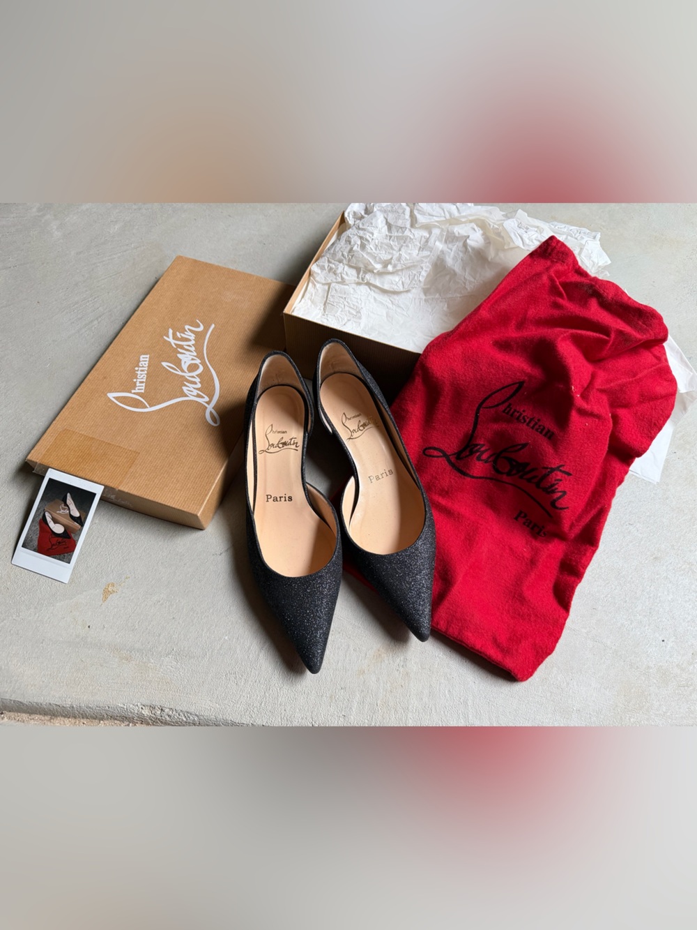 Christian Louboutin Sixties 45 Black Glitter Pumps 35.5